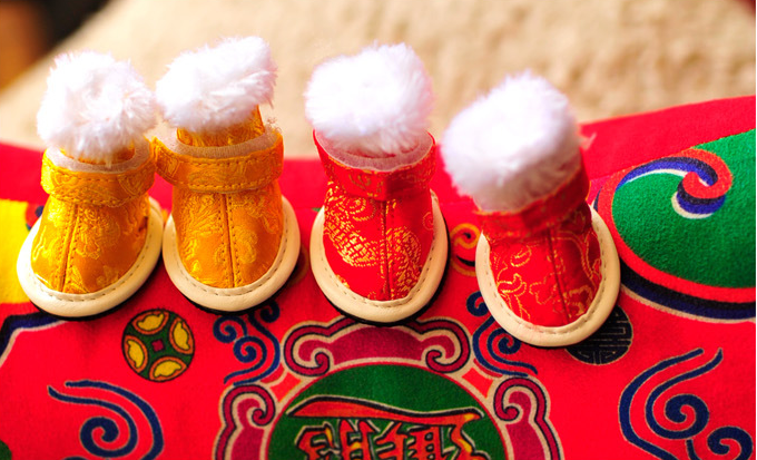 Warm Winter Pet Shoes for Dogs with Embroidery Design