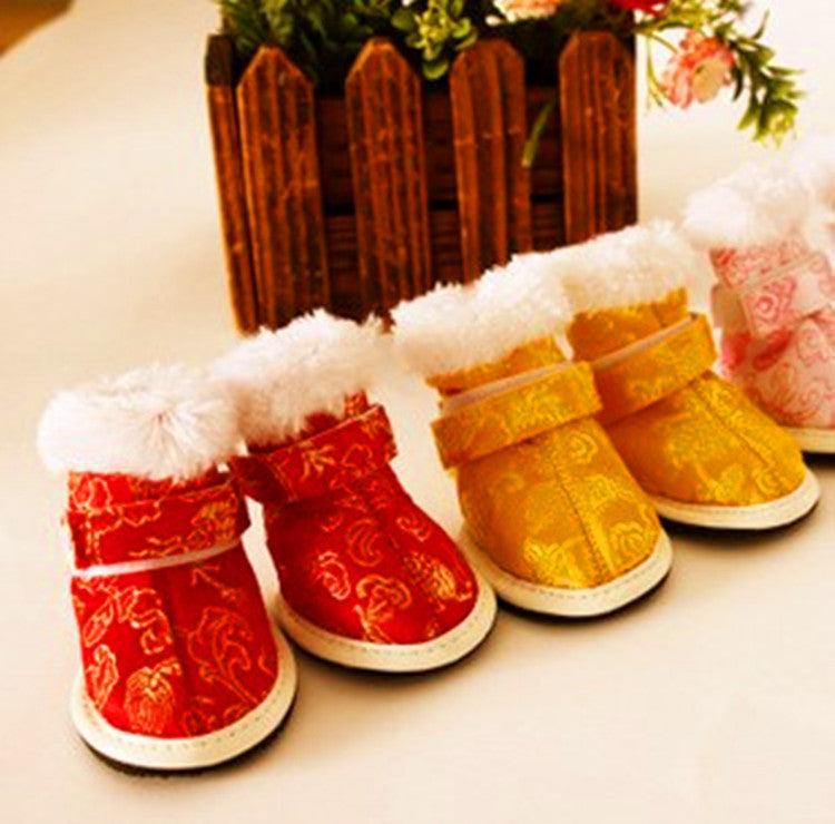 Warm Winter Pet Shoes for Dogs with Embroidery Design