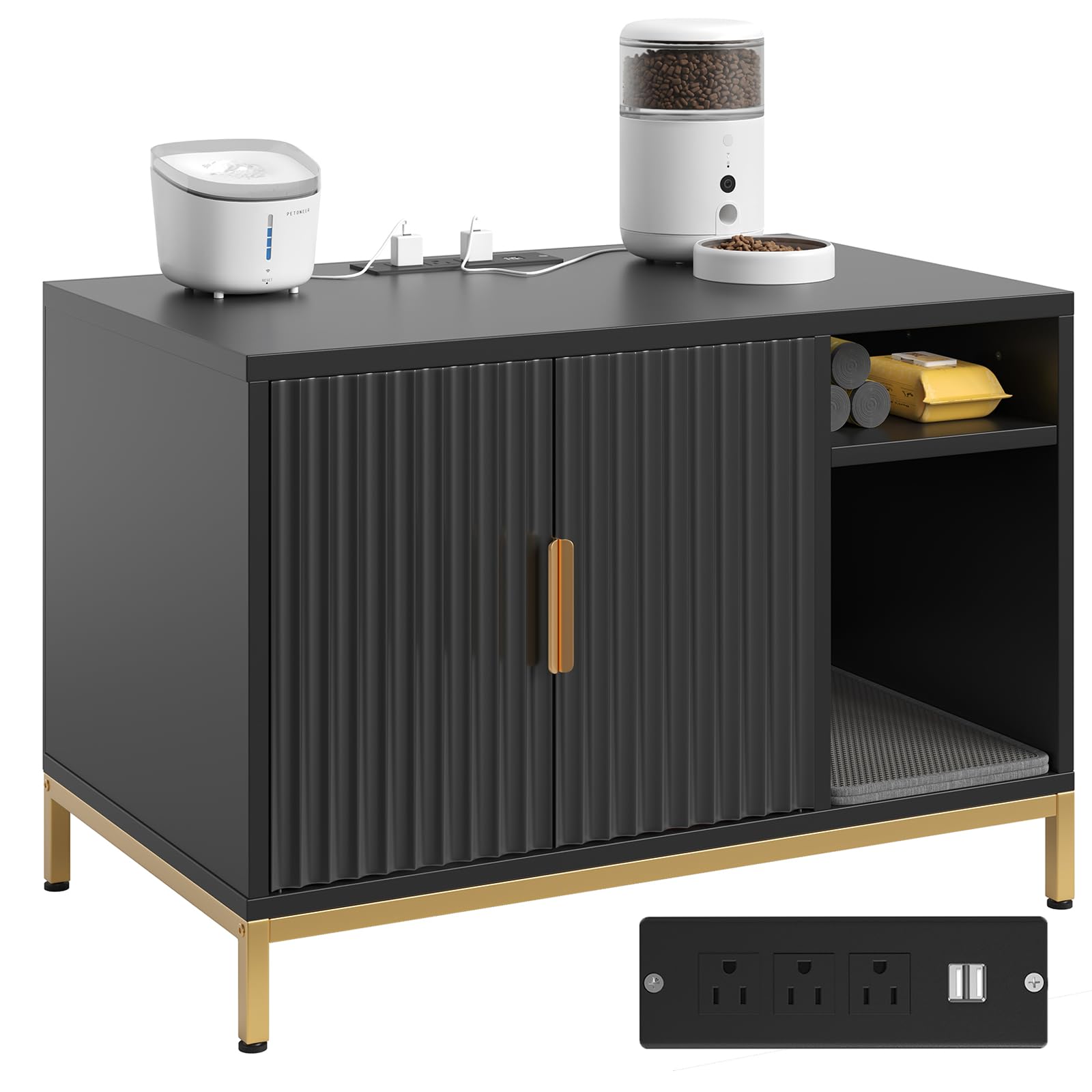 Modern Fluted Indoor Litter Box Cabinet with Litter Mat